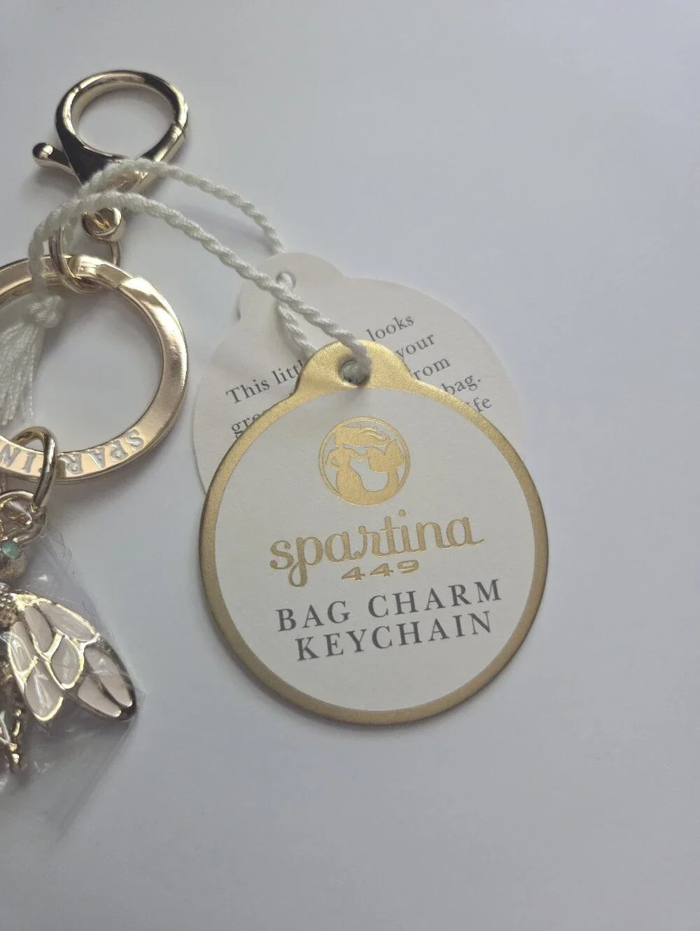 Spartina 449 Icon Bee Tassel Keychain Bag Charm Light Blue NWT